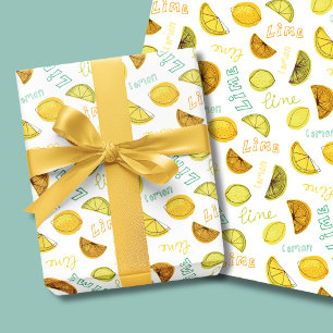 Zitronen- und Limonen-Fruchtmuster Geschenkpapier Set