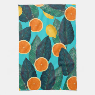 Zitronen und Orangen Teal Handtuch