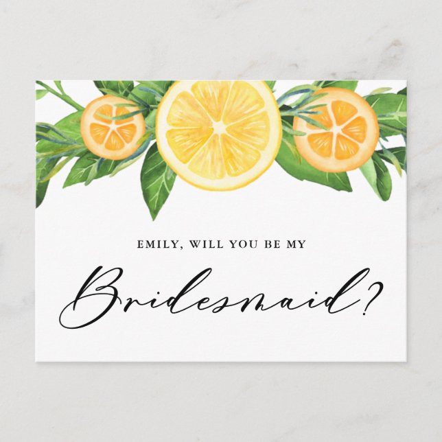 Zitronen und Orangen werden Sie meine Bridesmädche Postkarte (Vorderseite)