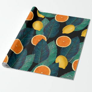 Zitronen- und Orangenschwarzes Geschenkpapier