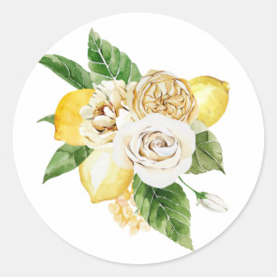 Zitronen- und Rosenbouquet Runder Aufkleber