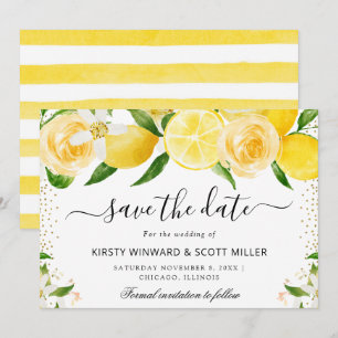 Zitronen und Sommerblumen Hochzeit Save The Date