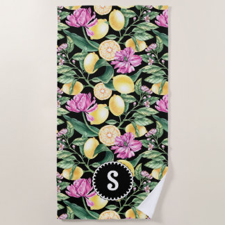 Zitronen und Tulips Blumenmuster Zitronen Monogram Strandtuch