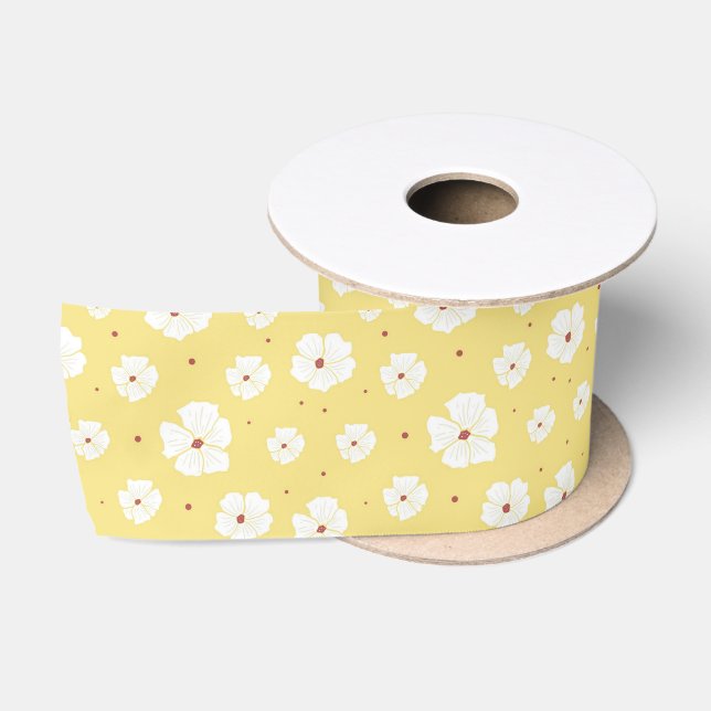 Zitronen und weiße Blumen Satinband (Spule)
