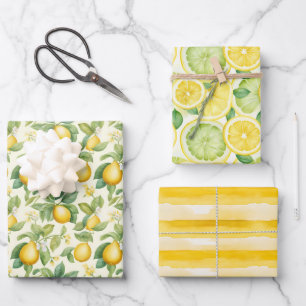 Zitronen-Watercolor Geschenkpapier Set