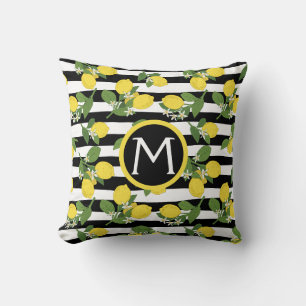 Zitronen Zitronen Citrus Monogramm schwarze Streif Kissen