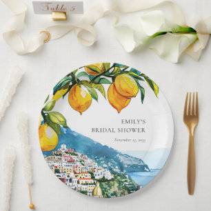 Zitronen-Zitrus-Amalfi-Küste-Brautabschiedsparty Pappteller