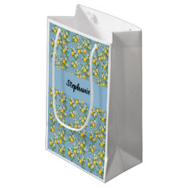 Zitronen-Zitrus-Blau-Fliesen-Muster-Monogramm-Name Kleine Geschenktüte