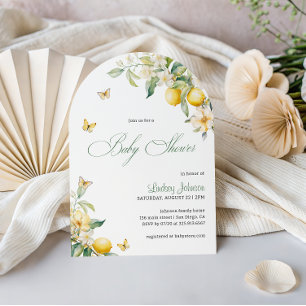 Zitronen-Zitrus-Blumen-Schmetterling-Baby-Party-Bo Einladung