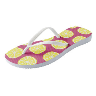 Zitronen-Zitrus-Muster Farbige Gelbe Rosa Sommer Flip Flops