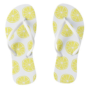 Zitronen-Zitrus-Muster Farbige Gelbe Weiße Sommer Flip Flops
