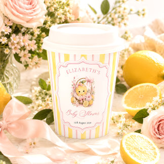 Zitronen-Zitrus-Streifen Mädchen Baby Shower Pappbecher