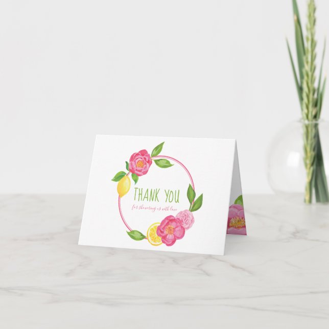 Zitronen-Zitrusfrucht-BlumenBabyparty danken Ihnen Dankeskarte (Vorderseite)