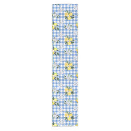 Zitronen zum Blue Gingham Summer Center Kurzer Tischläufer