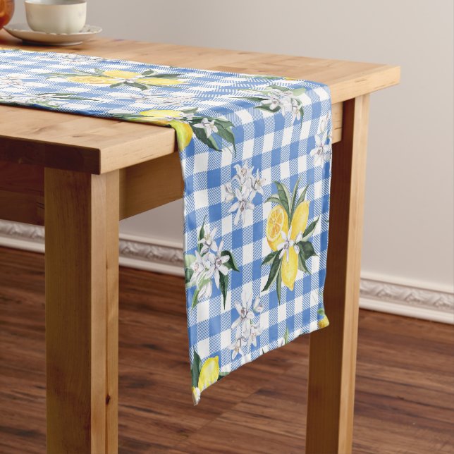 Zitronen zum Blue Gingham Summer Center Kurzer Tischläufer (Beispiel)