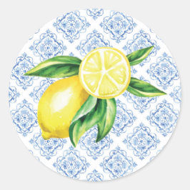 Zitronenbäume, blaue Tile, Italienisch Runder Aufkleber