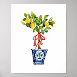 Zitronenbaumtopiar in blauer Vase Poster