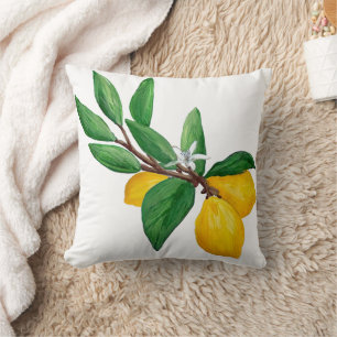 Zitronenblätter Zitrusgelb Grünes Blatt Aquarell Kissen
