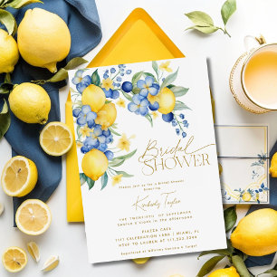 Zitronenblaue Florale Italienische Brautparty Einladung