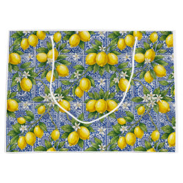 Zitronenblaue französische Land-Wasserfarbenfliese Große Geschenktüte