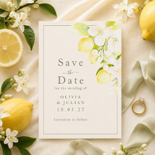 Zitronenblüten Elfenbein Garten Save-the-Date-Kart Einladung