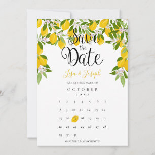 Zitronenblüten Grün Eleganter Kalender Hochzeit Save The Date