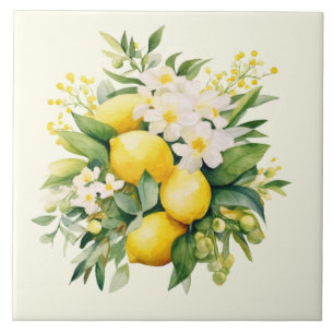 Zitronenbouquet mit weißen Blüten Fliese