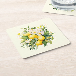 Zitronenbouquet mit weißen Blüten Rechteckiger Pappuntersetzer