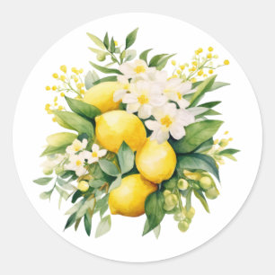 Zitronenbouquet mit weißen Blüten Runder Aufkleber