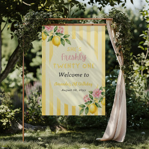 Zitronenfrisch gelb gestreift florales 21. Geburts Poster