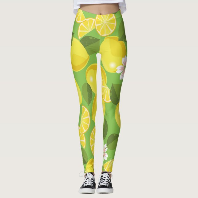 Zitronenfrohsinn: Zitrusmuster Entzücken Leggings (Vorderseite)