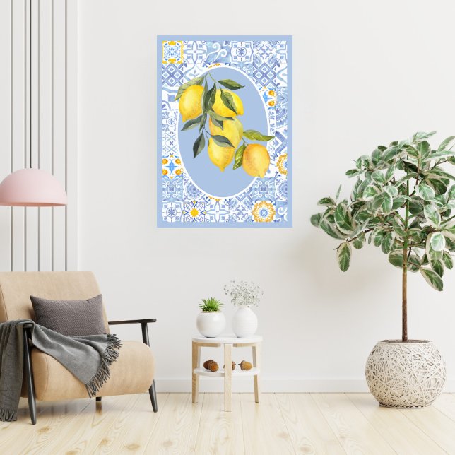 Zitronenfrüchte, europäische inspirierte blaue Kac Poster (Von Creator hochgeladen)