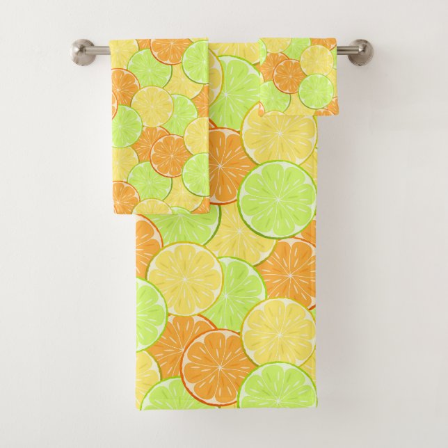 Zitronenfrüchte Orangenfrucht Limonen Fruchtstücke Badhandtuch Set (Insitu)