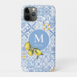 Zitronenfruchtmonogramm, blaue Kachel Case-Mate iPhone Hülle