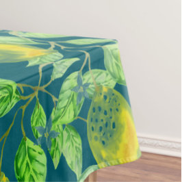 Zitronenfruchtmuster gelb blau Vintag Tischdecke