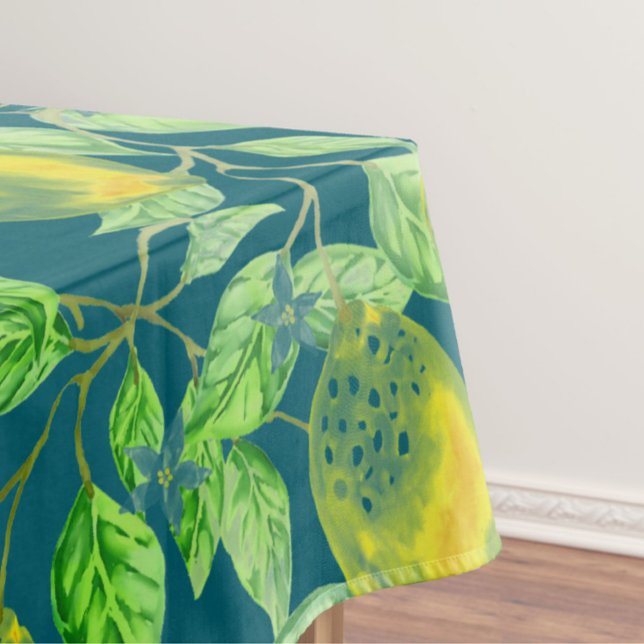 Zitronenfruchtmuster gelb blau Vintag Tischdecke (Von Creator hochgeladen)