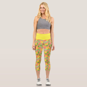 Zitronenfruchtmuster gelb und pfirsichrosa capri leggings