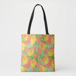 Zitronenfruchtmuster gelb und pfirsichrosa tasche