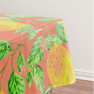 Zitronenfruchtmuster gelb und pfirsichrosa tischdecke