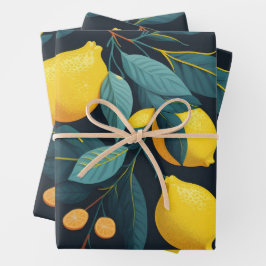 Zitronengarten-Muster. Gelbe tropische Zitrusfrüch Geschenkpapier Set