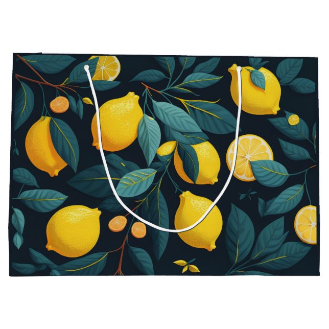 Zitronengarten-Muster. Gelbe tropische Zitrusfrüch Große Geschenktüte (Rückseite)