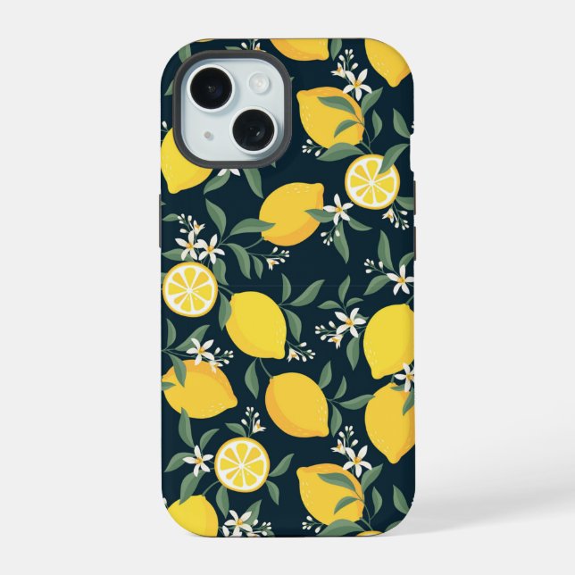 Zitronengelb-Blattmuster iPhone 15 Hülle (Rückseite)