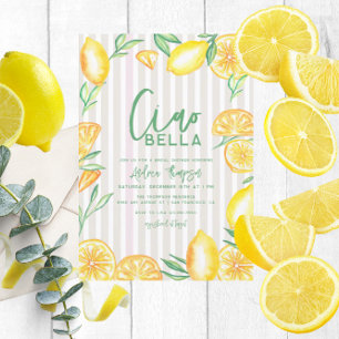 Zitronengelb Citrus Retro Moderne Hochzeitsdusche Einladung