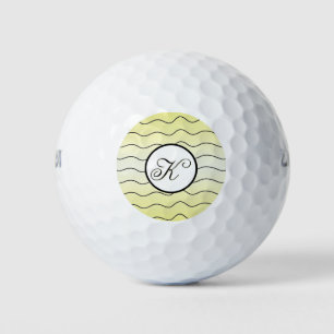 Zitronengelb Fancy Initial Schwarzer Text Golfball