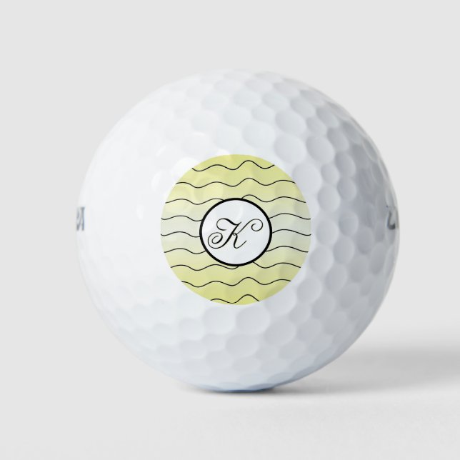 Zitronengelb Fancy Initial Schwarzer Text Golfball (Vorderseite)