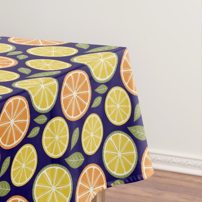 Zitronengelb orange  Muster blau Tischdecke (Beispiel)