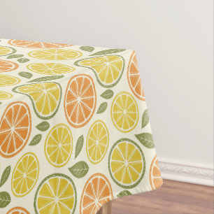 Zitronengelb orange Muster weiß Tischdecke
