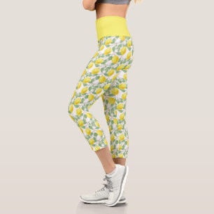 Zitronengelb, Zitrusfrucht, Botanisches Muster Capri Leggings
