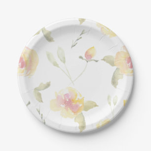Zitronengelbe Aquarell-Blumen Brausebad Pappteller