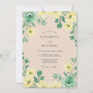 Zitronengelbe Botanische Aquarell-Hochzeit Einladung